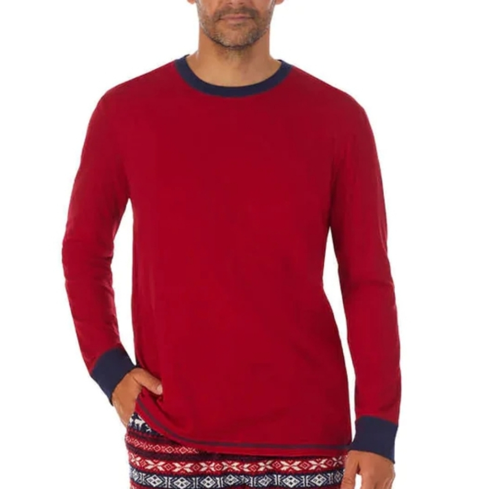 Original Weatherproof Vintage Men's XL Pajama Top Red Navy Cotton Long Sleeves - Picture 2 of 13